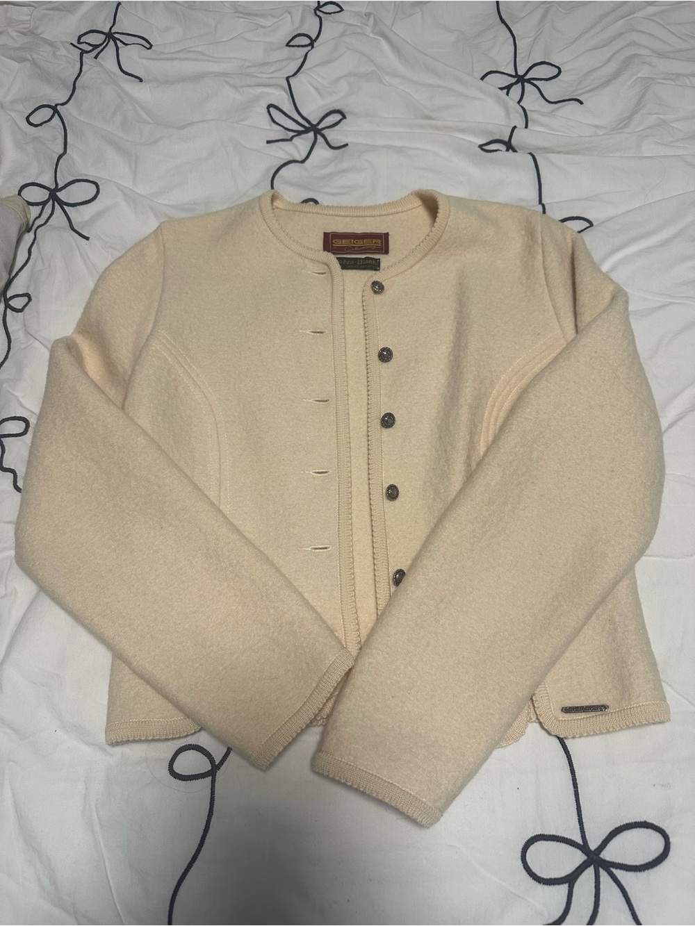 Geiger Cream 100% Wool Button Front Jacket